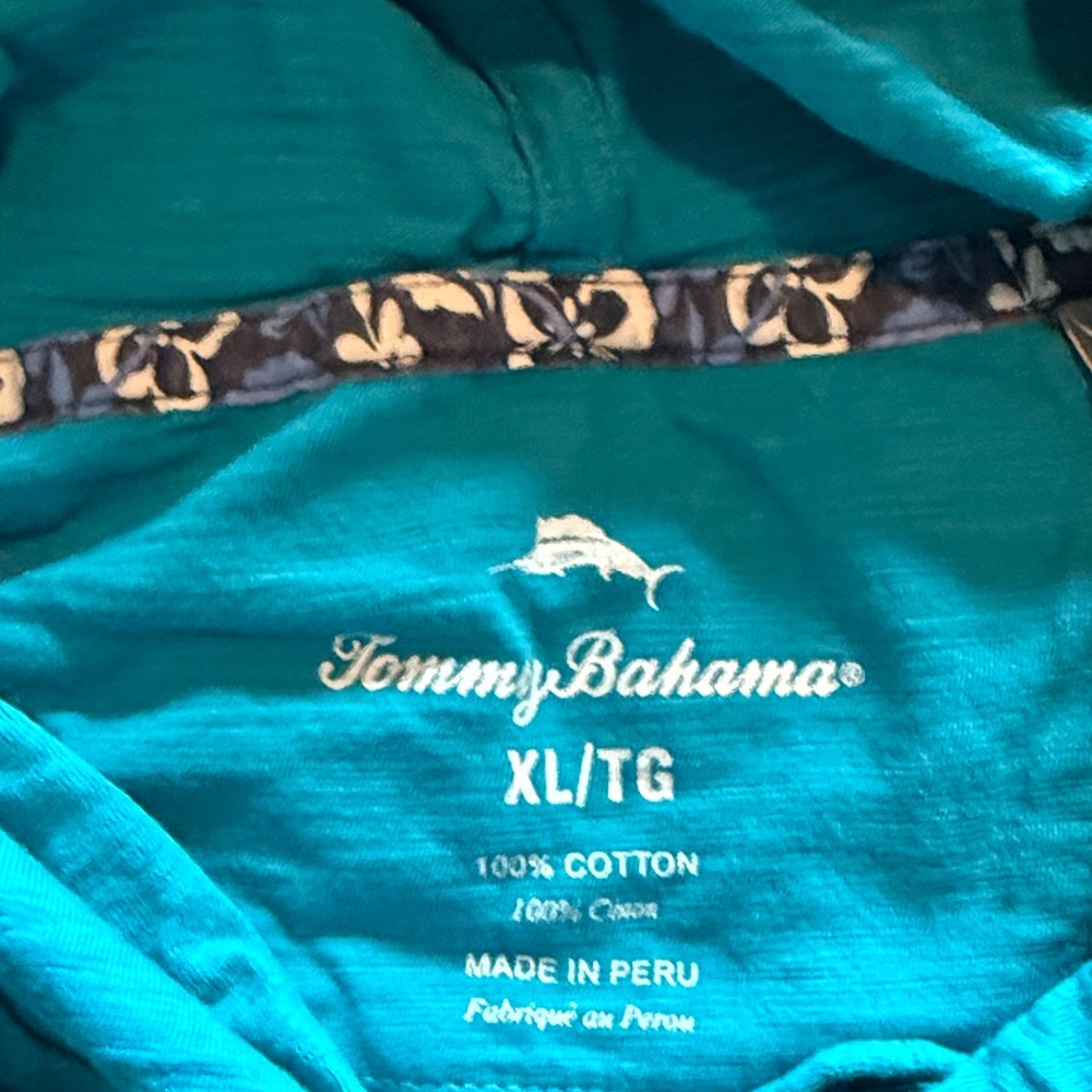 Tommy Bahama Turquoise Hoodie with Floral Trim